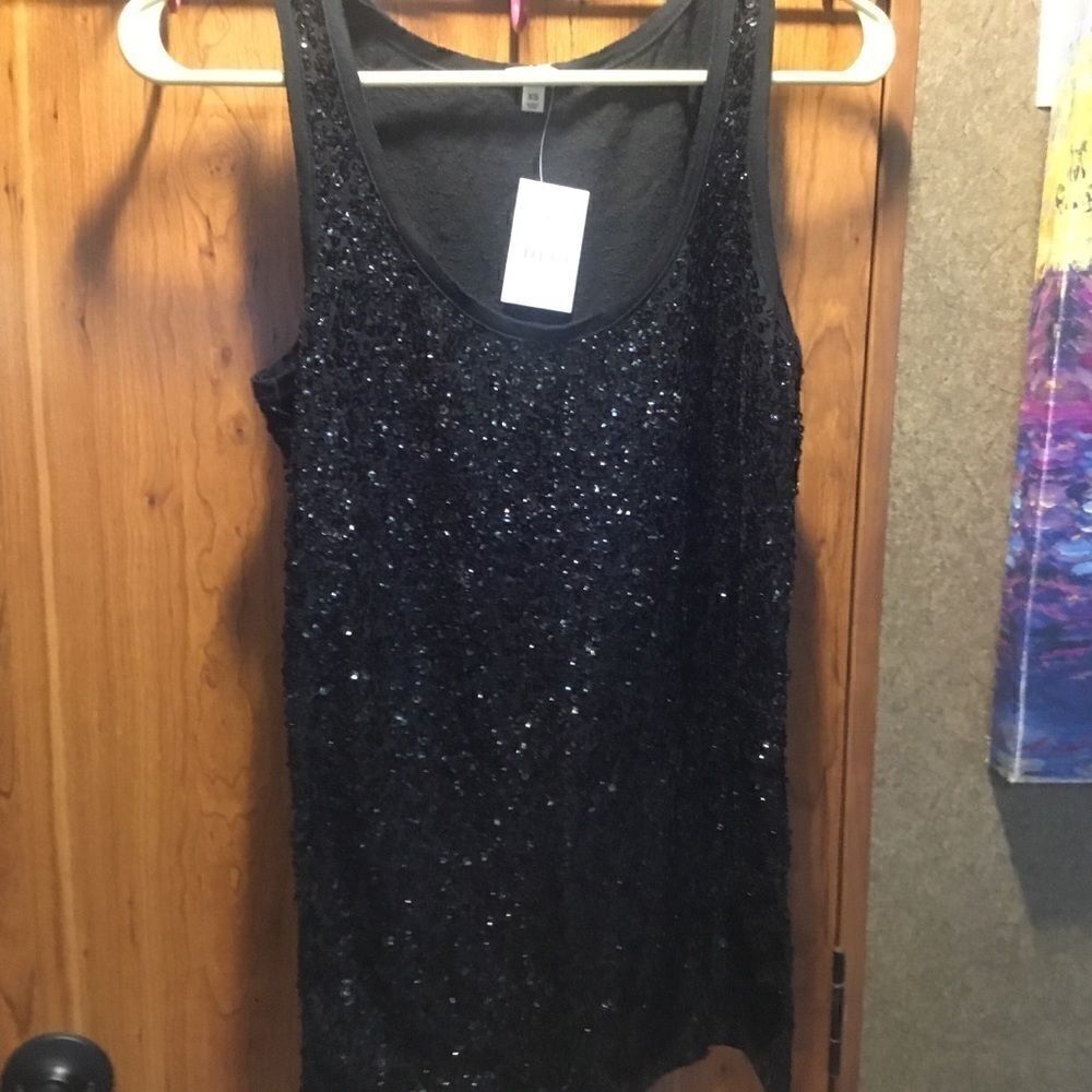 NWT. J Crew Black Sequined Top Size XS